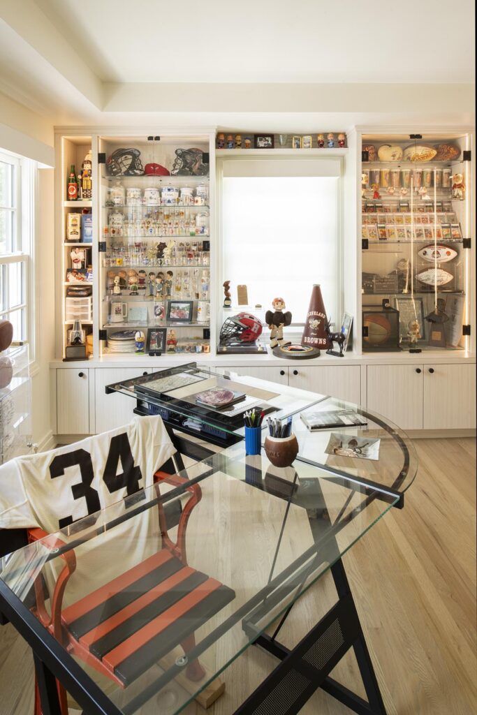 Beautiful home office space with built-in cabinetry