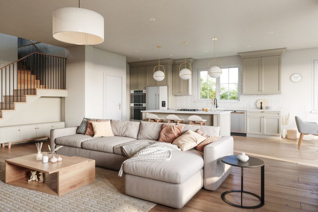 Living room of a Net-Zero home in Alexandria