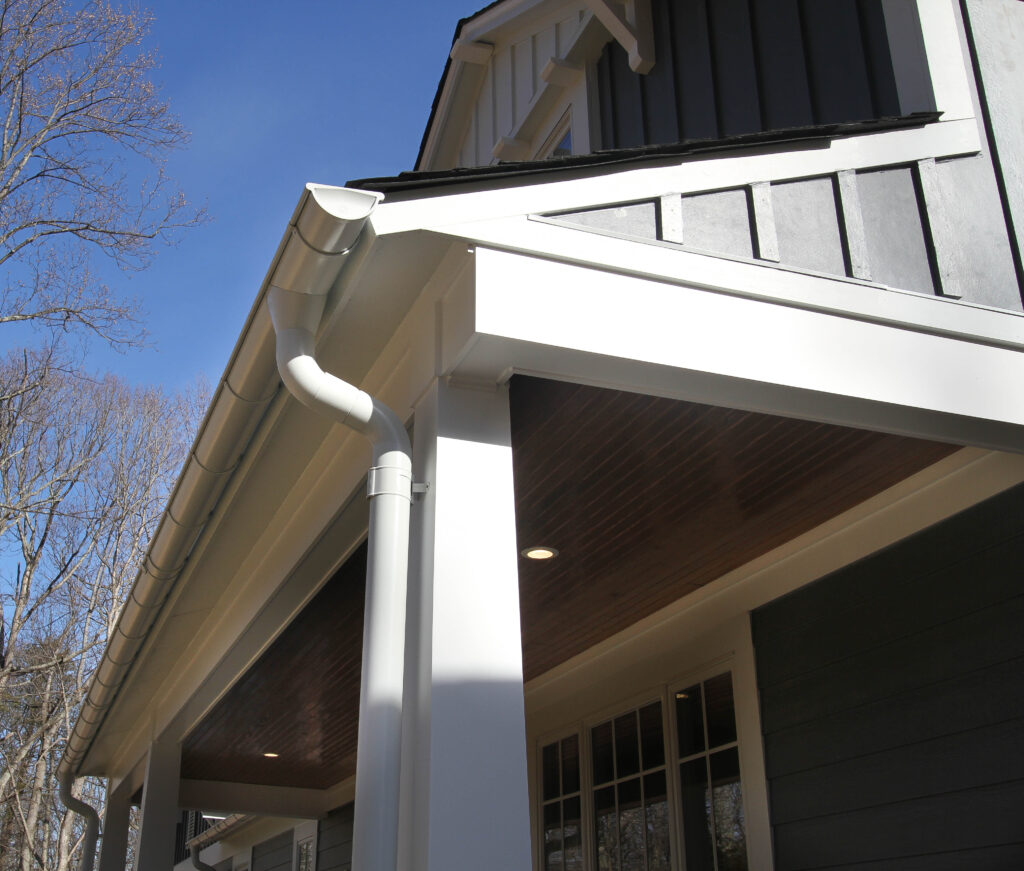 urable gutter system and exterior detail on a Net Zero Energy custom home in Loudoun County, Virginia