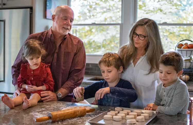 Grandkids visiting and baking Baking Powder Biscuits