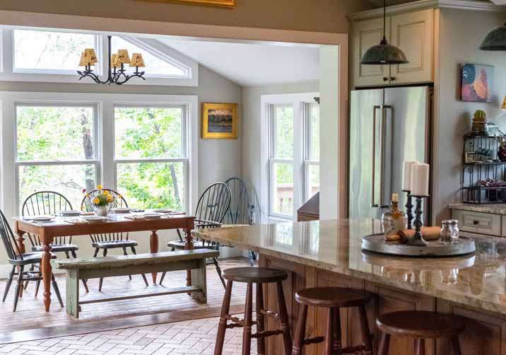 Custom vaulted great room and kitchen remodel with natural light