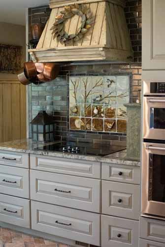 Custom backsplash with handmade ceramic tiles in renovated Loudoun County kitchen