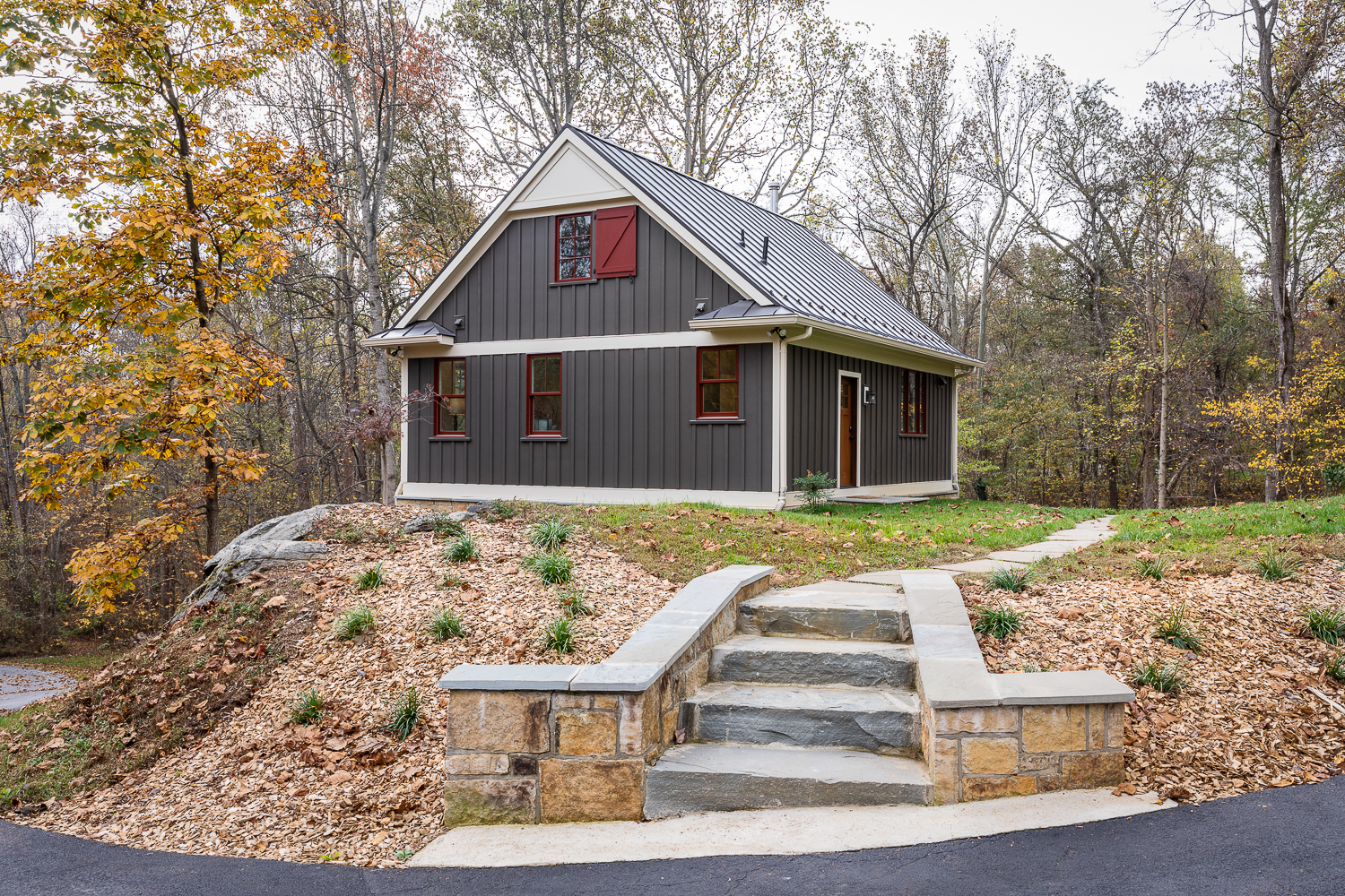 Charming Middleburg carriage house guest cottage designed by Alair Homes Hunt Country, blending rustic Hunt Country character with modern comfort