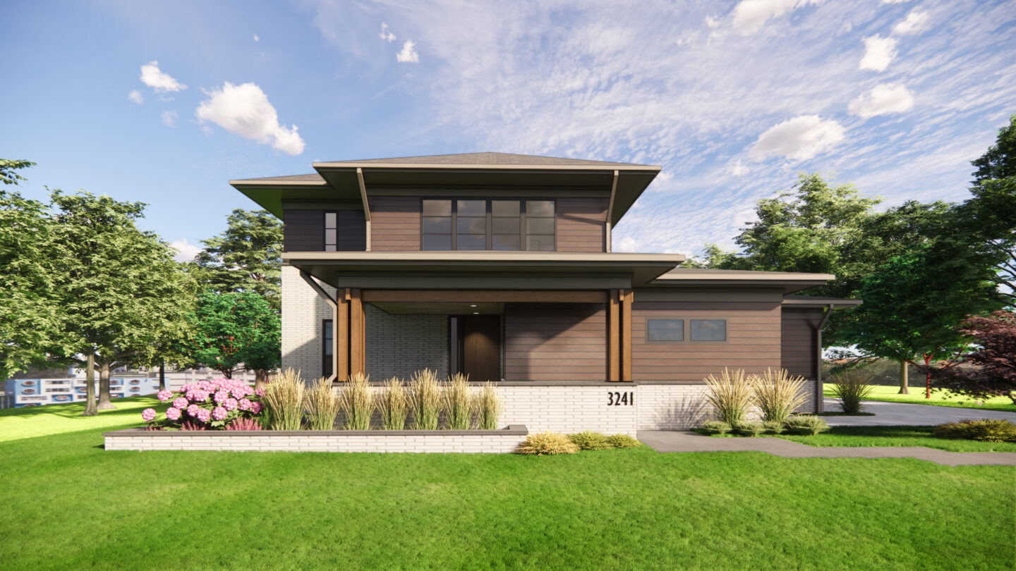 exterior rendering of a modern prairie home