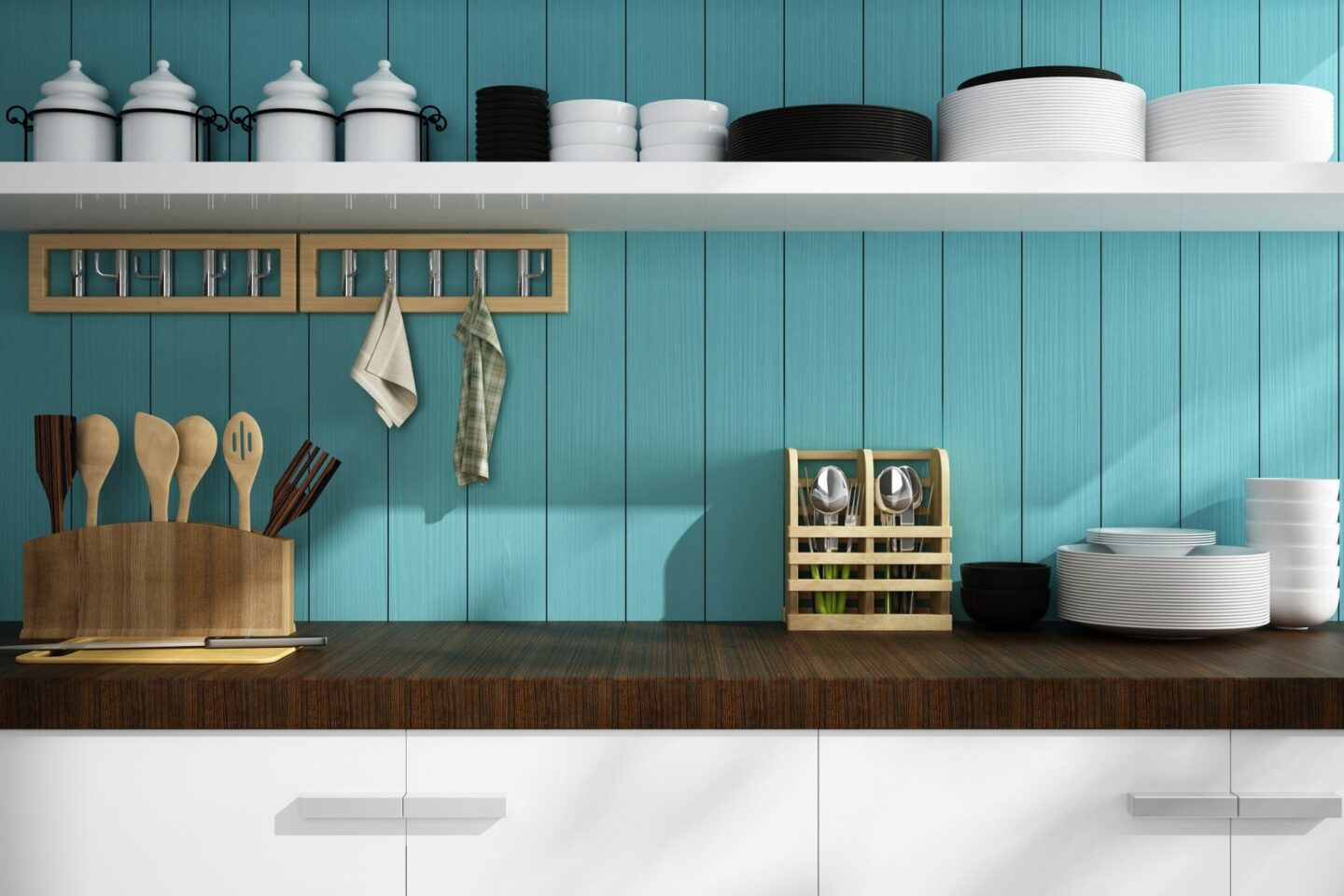 open shelving kitchen