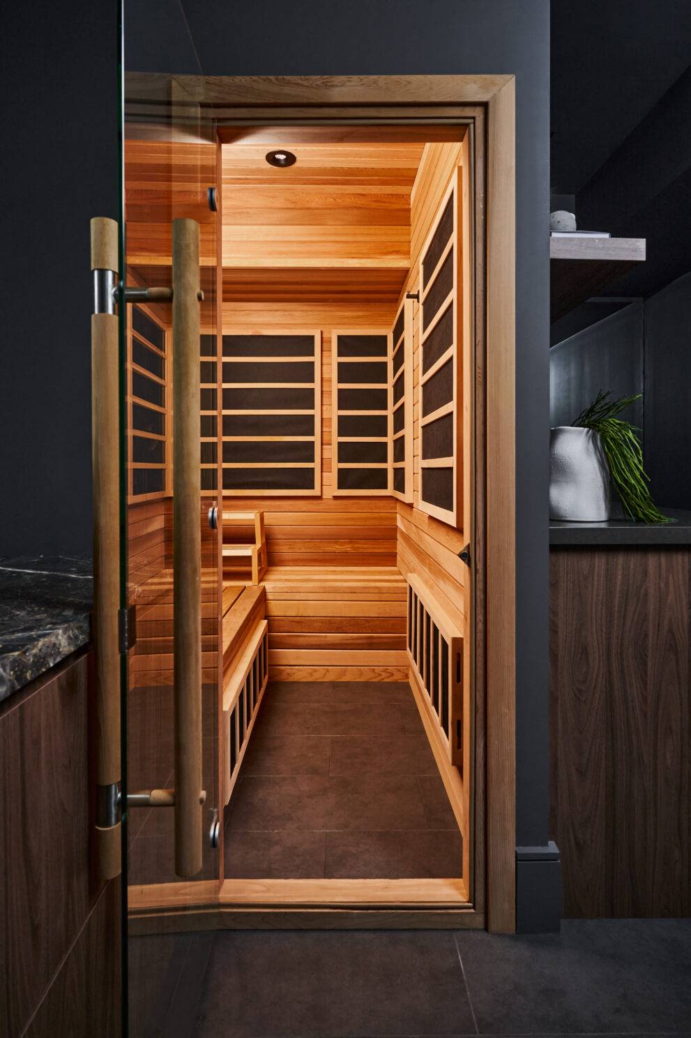 Door opens to private sauna in the home