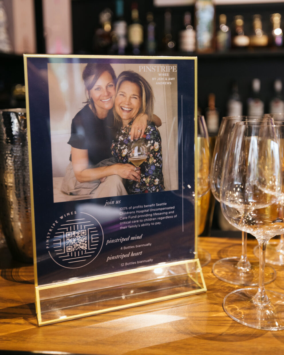 a photo of a marketing collateral of Pinstripe Wines displayed at an Industry event | Alair Homes Kirkland