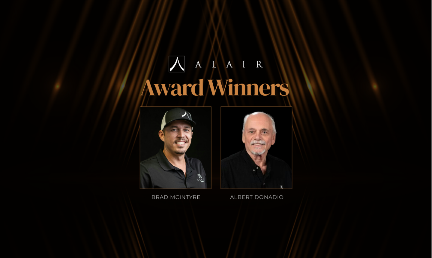 Headshots of Brad McIntyre, left, and Albert Donadio under text reading 