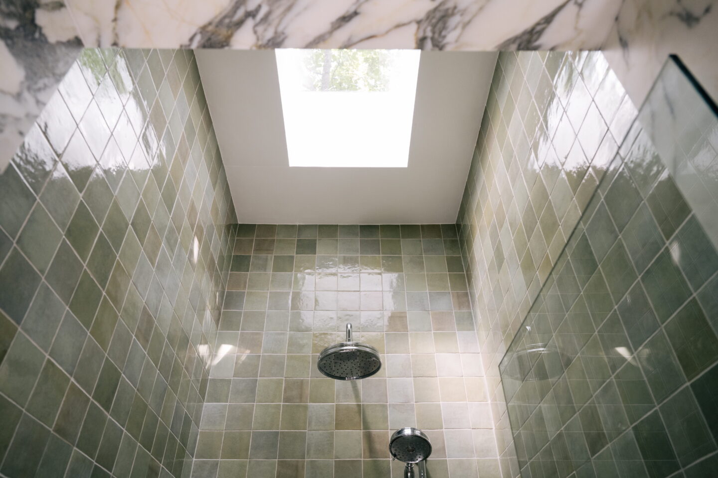 Sunlight installed for a home renovation project into a fully tiled shower.