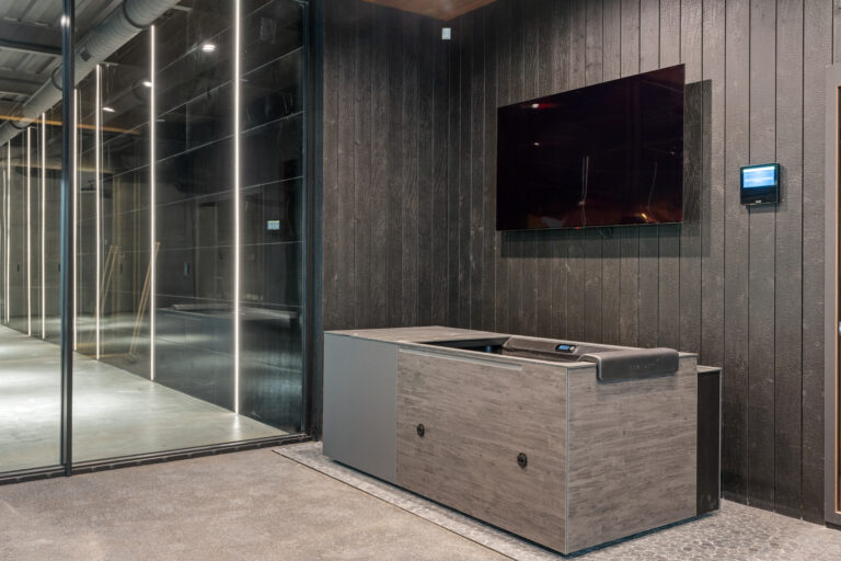 interior of cold plunge and sauna in The New American Home