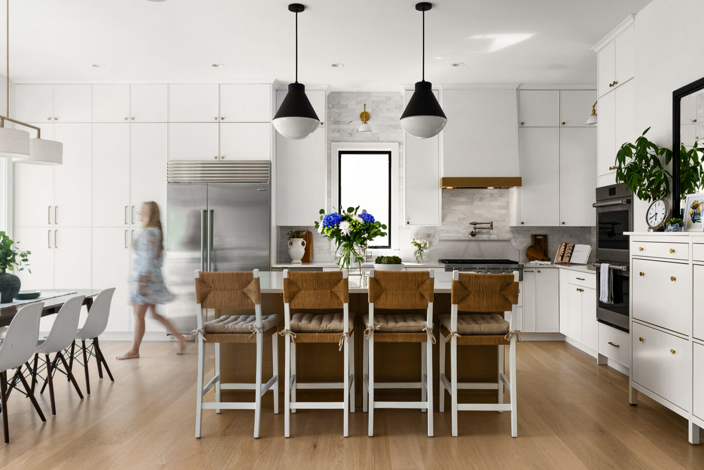 Modern bright white coastal kitchen in Seattle, Washington