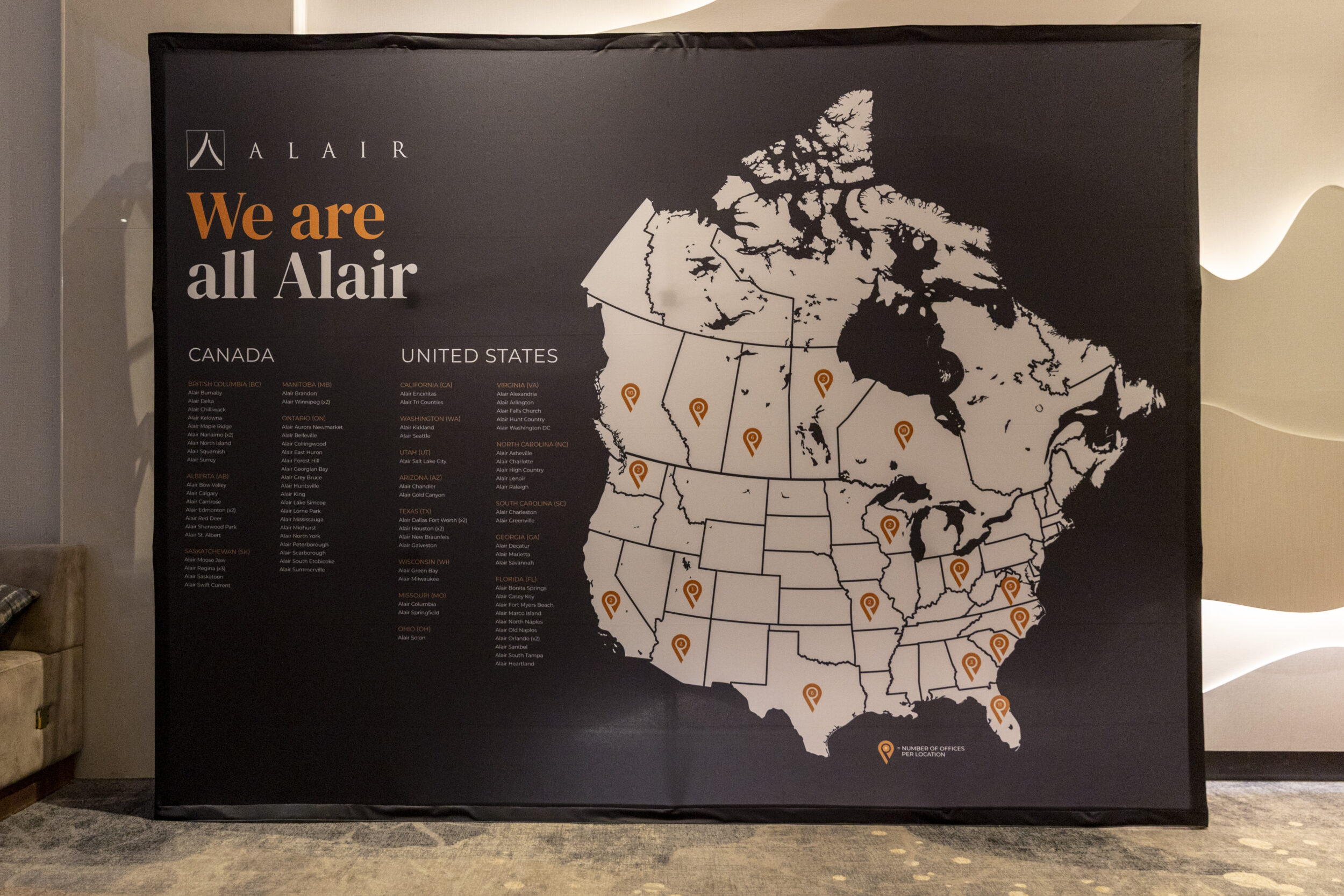 Map of Alair Homes Network across the United States and Canada at Alair Conference 2026