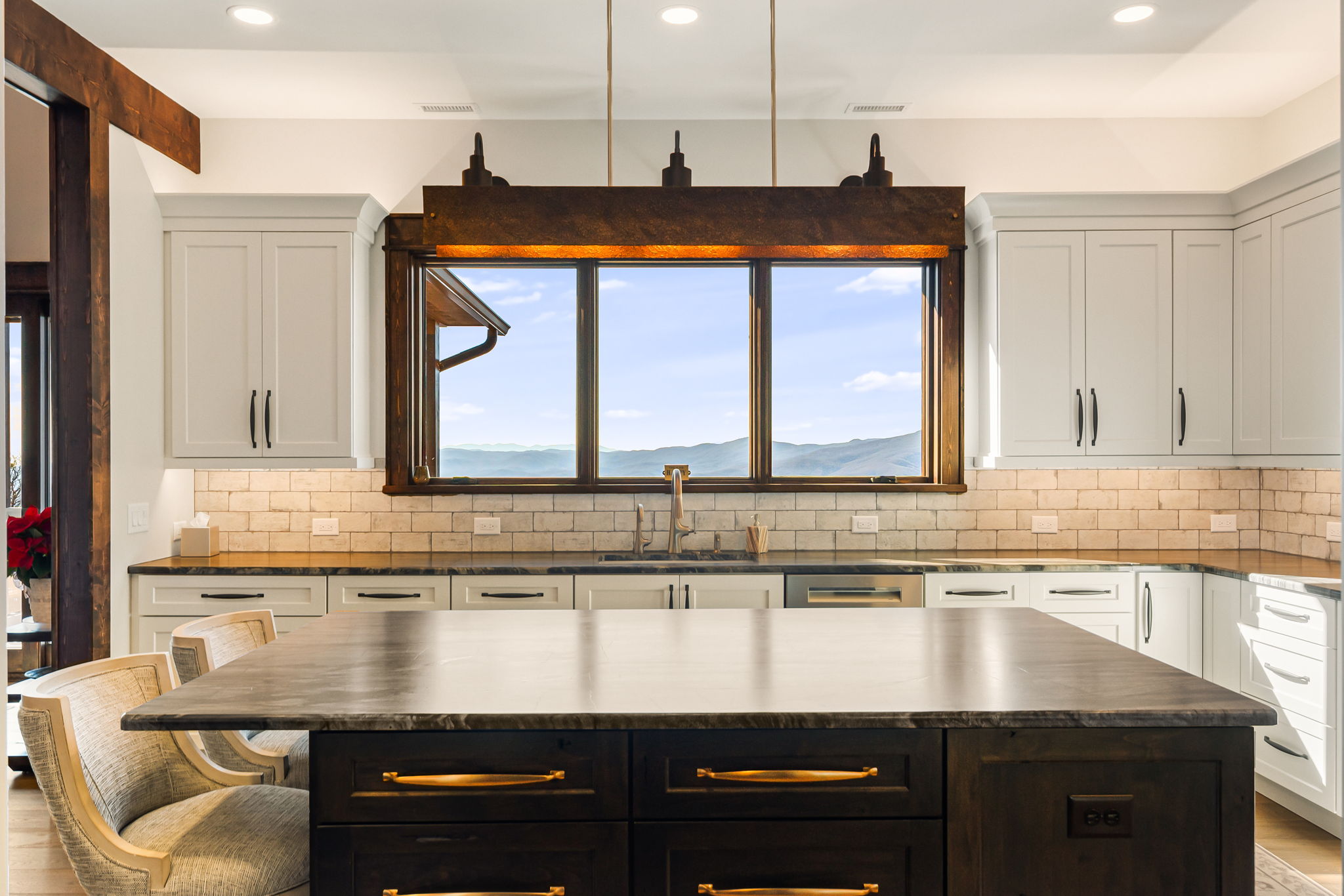Blowing Rock custom built kitchen with mountain views